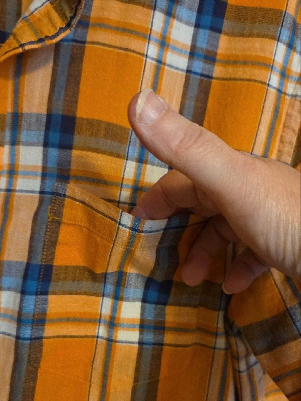 Banana Republic Orange and Blue Plaid Short-Sleeve Button-Up Shirt